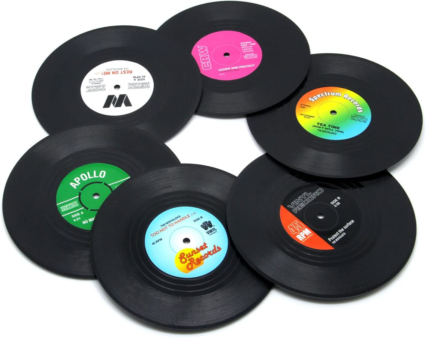 Coaster Vinyl Record Disk Coasters for Drinks - Tabletop Protection Prevents Furniture Damage (6 PCS Vinyl)