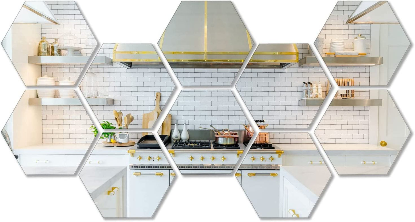 10 Pieces Hexagonal Mirror Wall Mirror Glass Mirror Mirrors Decor for Home Bedroom Living Room