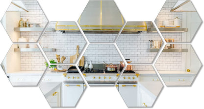 10 Pieces Hexagonal Mirror Wall Mirror Glass Mirror Mirrors Decor for Home Bedroom Living Room