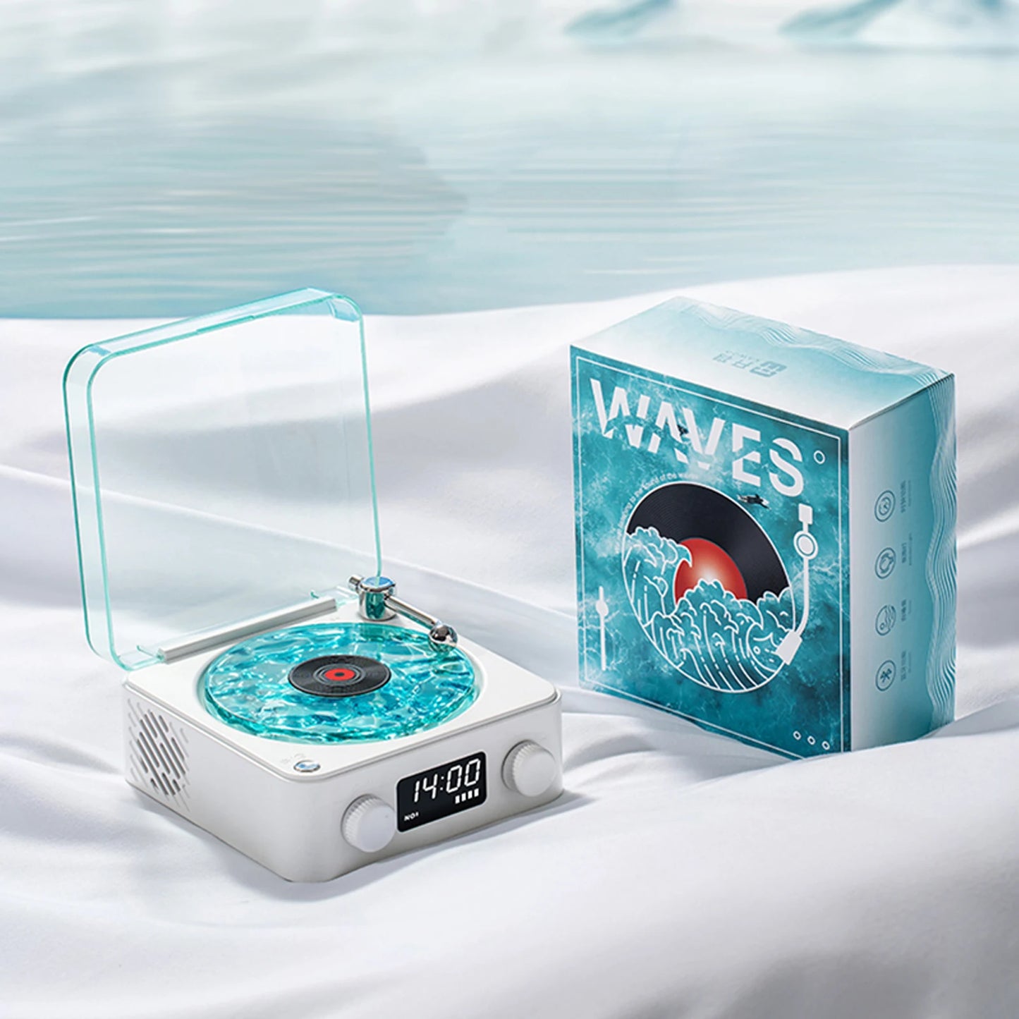 Waves Vinyl Player Bluetooth Speaker Vintage White Noise Altavoz Bluetooth Retro Sleep Aid Turntable Speaker Vitrola with Light