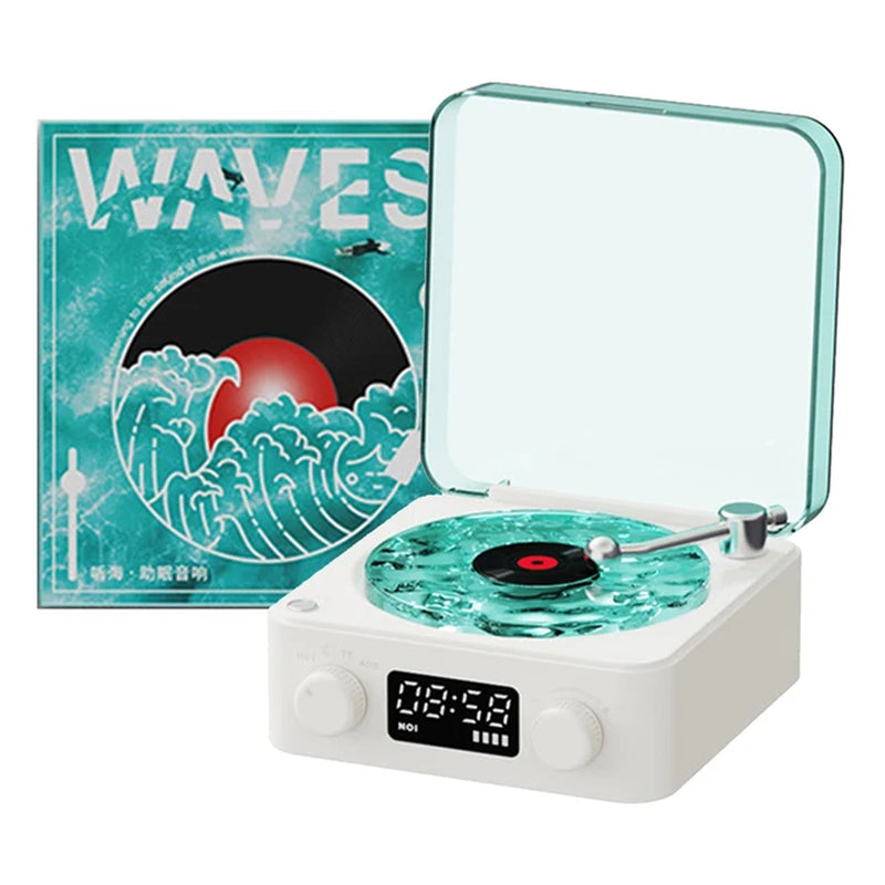 Waves Vinyl Player Bluetooth Speaker Vintage White Noise Altavoz Bluetooth Retro Sleep Aid Turntable Speaker Vitrola with Light