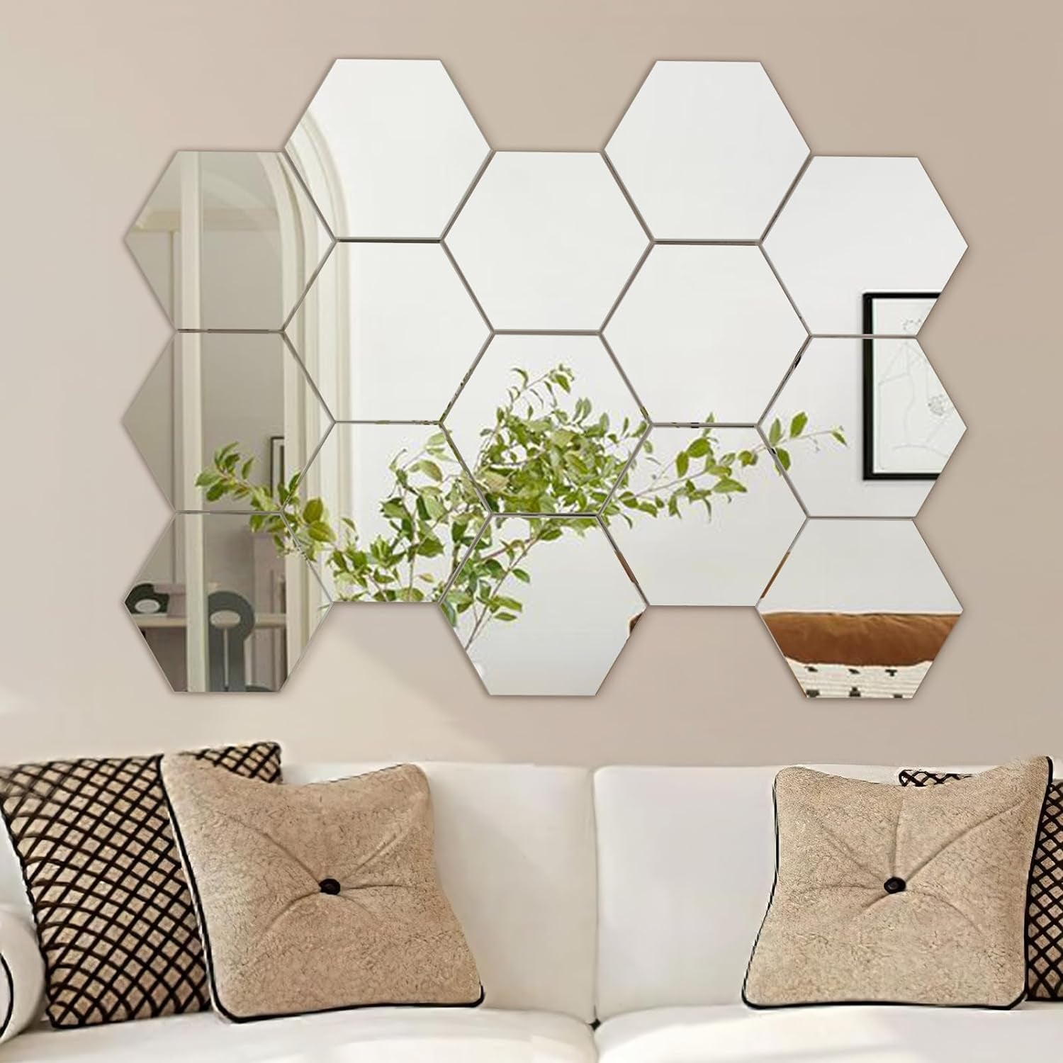 10 Pieces Hexagonal Mirror Wall Mirror Glass Mirror Mirrors Decor for Home Bedroom Living Room