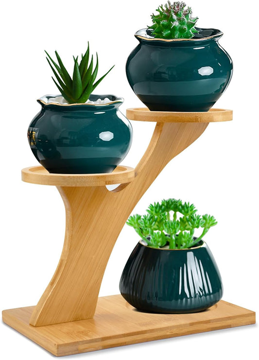 Bamboo Plant Stand ,3 Tiers Indoor Succulent Windowsill Shelf - Small Tabletop Plant Holder for Home, Office, Living Room, Bedroom Decoration 1Pc