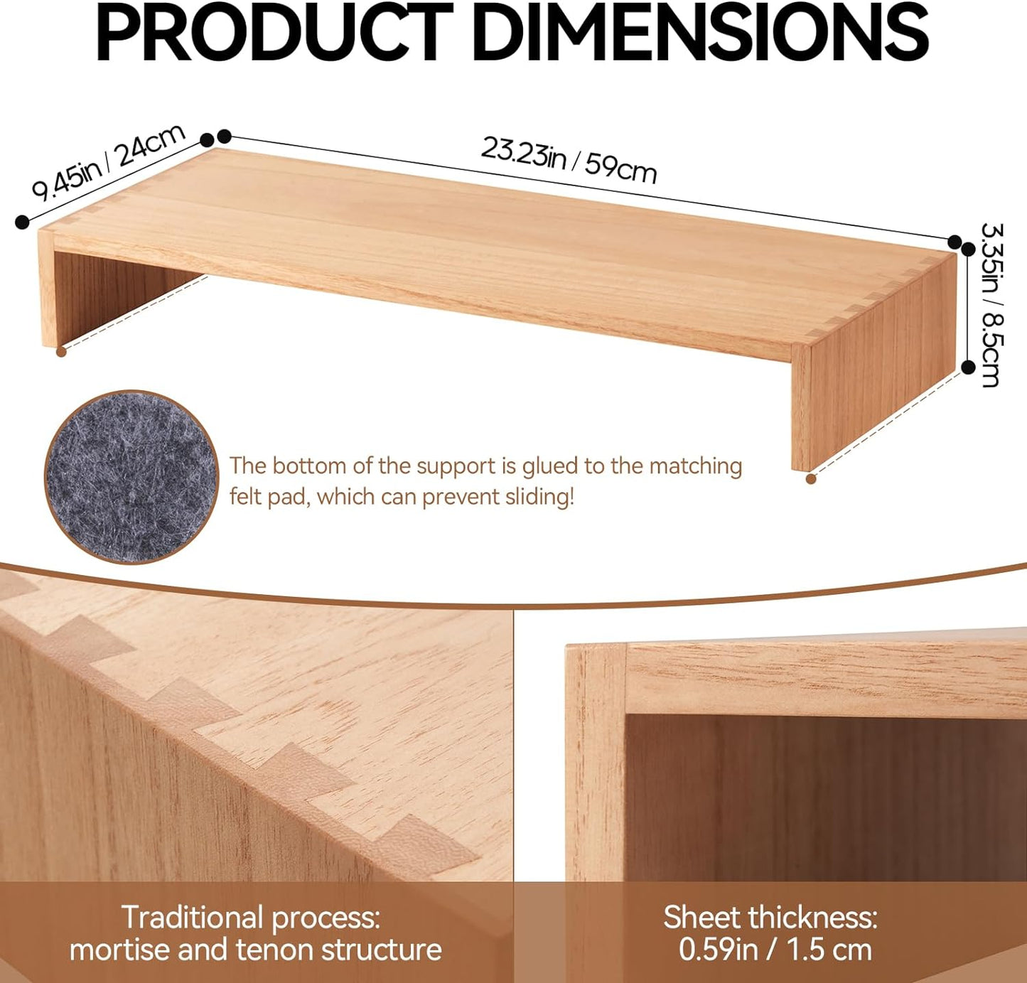 Monitor Stand Wooden -Desk Stand Wood for Computer / Laptop/ TV Printer - Monitor Arms & Stands Desk Riser for Office Organizers - Desktop Workspace Platforms Stands(59,Natural)