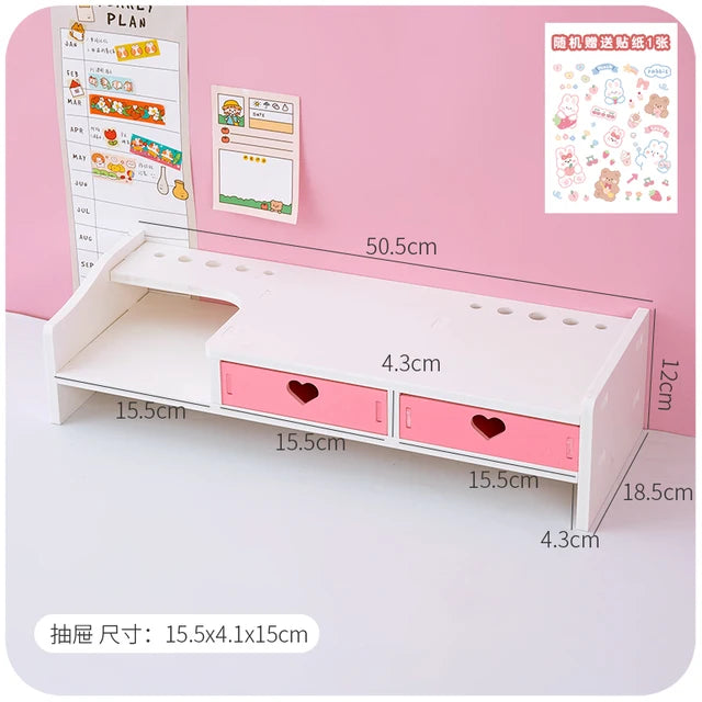 Cute Wooden Desk Monitor Stand and Organizer 