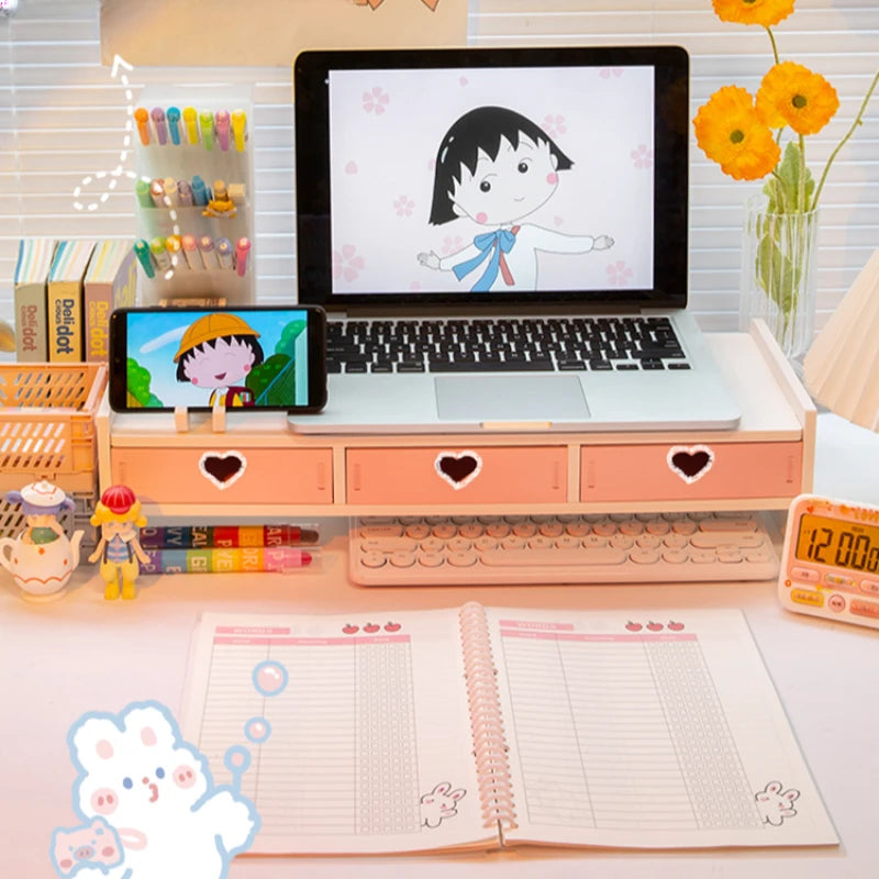 Cute Wooden Desk Monitor Stand and Organizer 