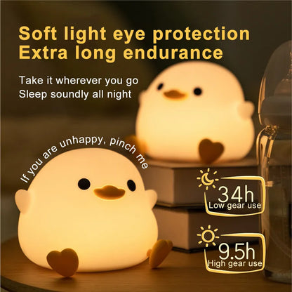 LED Night Light Cute Duck Cartoon Animals Silicone Lamp for Children Kid Touch Sensor Timing USB Rechargeable for Birthday Gifts