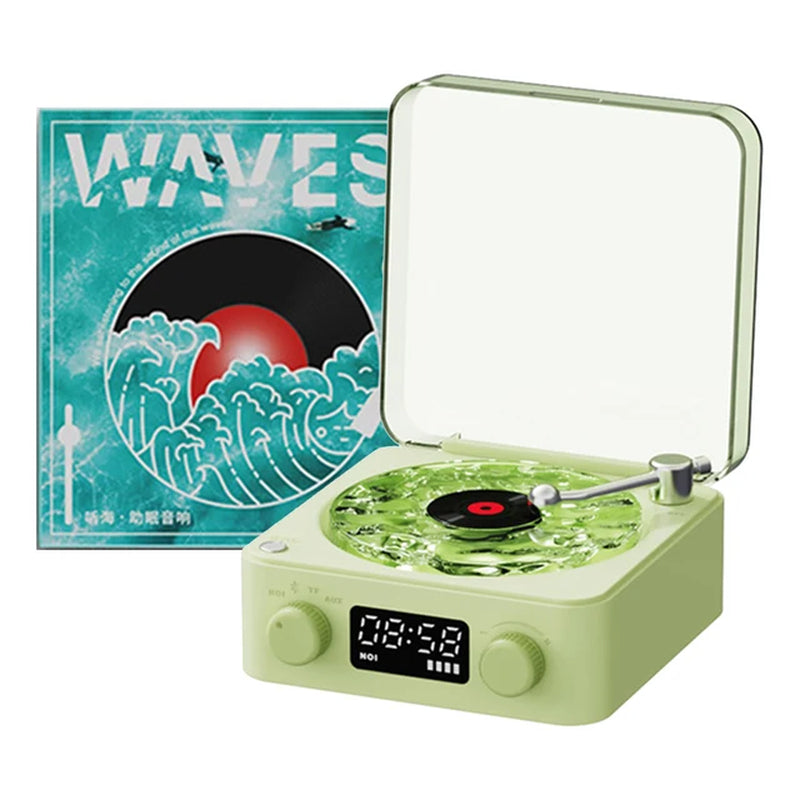 Waves Vinyl Player Bluetooth Speaker Vintage White Noise Altavoz Bluetooth Retro Sleep Aid Turntable Speaker Vitrola with Light