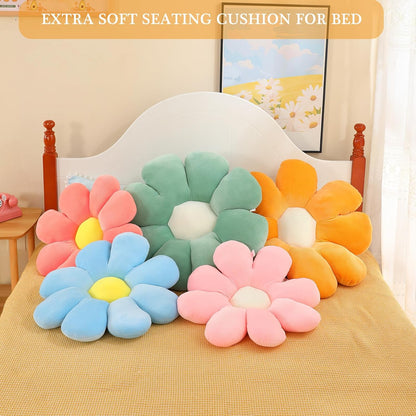 Flower Pillow, Daisy Pillow Flower Shaped Throw Pillow, Cute Decorative Pillows, Floor Pillow Seating Cushion, Plush Pillow Room Decor for Bedroom Sofa Chair (Green, 15.75")