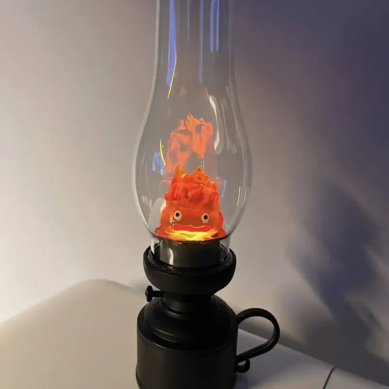 Halloween Retro Night Light Calcifer Flameless Decorative Lamp Cartoon Anime Kerosene Candle Lamp Bedroom Bedside Table Lamp